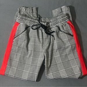 David Lerner Slim Track Jogger Vegan Trim Plaid in Black White Houndstooth XS